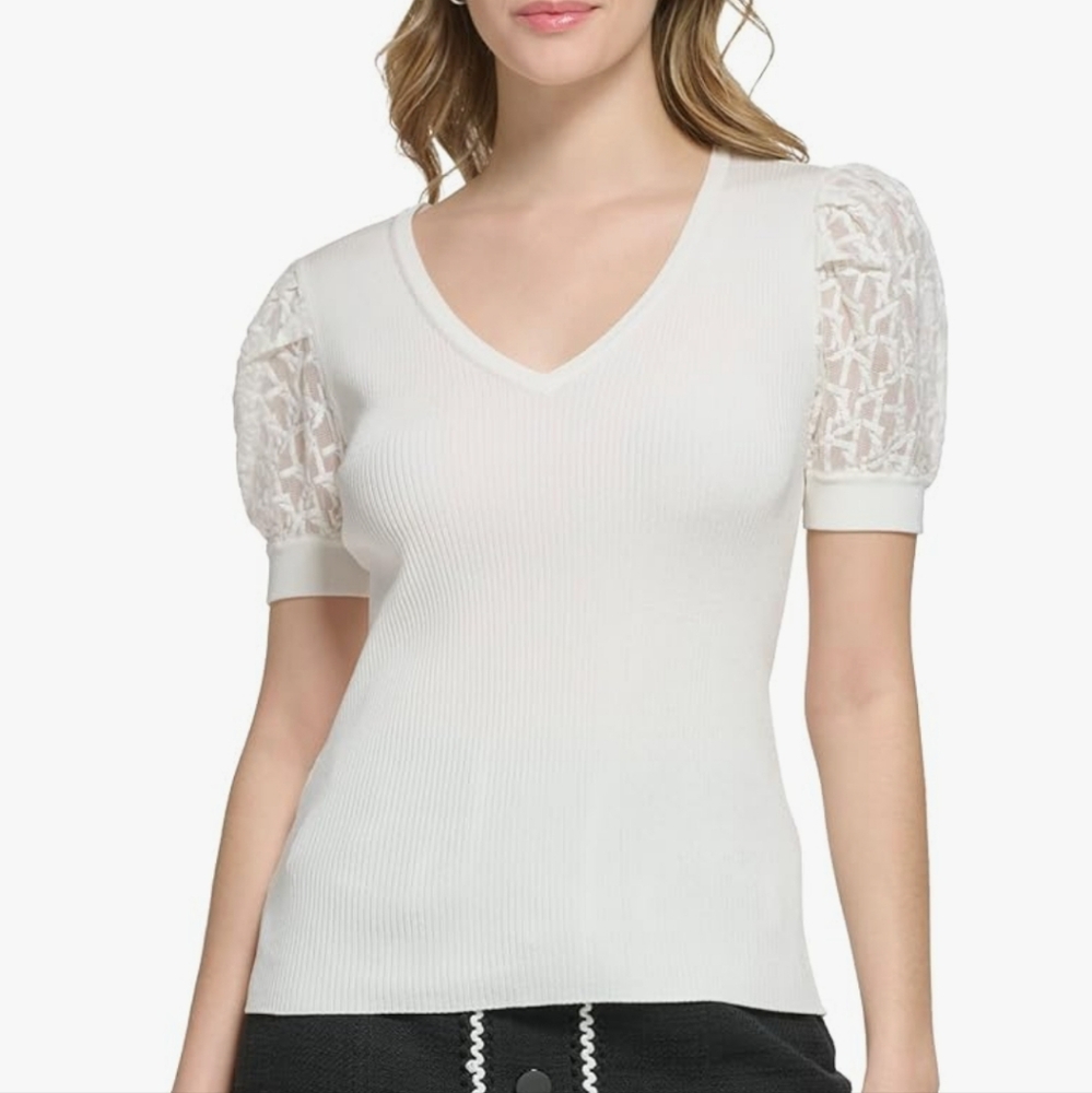 KARL LAGERFELD Women's Soft Short Sleeve Everyday Fashion Sport Sweater